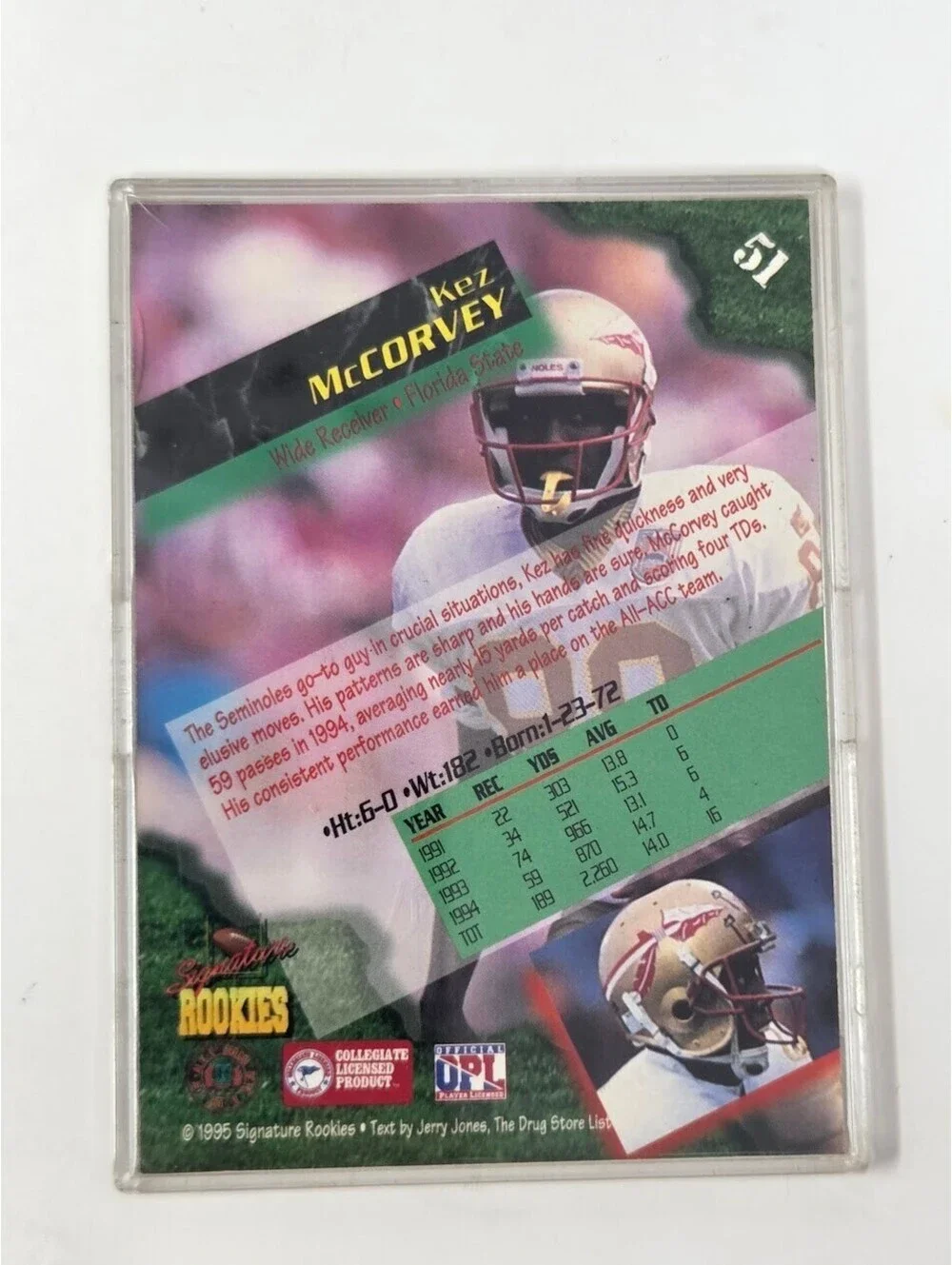1995 Signature Rookies Kez McCorvey Auto 2 750 Florida State Card